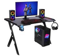 NK Mesa Escritorio Gaming con LED (120X60cm) - Portavasos y Botellas, Soporte para Auriculares/Cascos, Gestión de Cables, Gaming Desk, Tabla 1.5cm (Resistencia) Peso Máximo Soportado 100kg