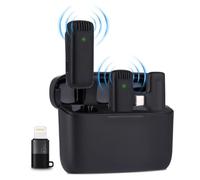 NK Micrófono Inalámbrico con Estuche de Carga - Micrófono Lavalier Wireless para iPhone/Android, Plug&Play, Pack 2 Micrófonos para Grabación de Tiktok/Twtch/Youtube/Vlog, Reducción de Ruido, Sin App