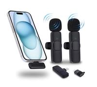 NK Micrófono Inalámbrico - Micrófono Lavalier Wireless para iPhone/Android/PC/Laptop, Plug&Play, Pack de 2 Micrófonos Solapa para Grabación de Tiktok/Twtch/Youtube/Vlog, Reducción de Ruido, Sin App