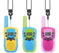 NK Pack 3 Walkie Talkies para Niños de 4 5 6 7 8 9 Años (Pilas Incluidas) - Larga Distancia 3km, Pantalla LED, 8 Canales, Juguete Infantil con Linterna, Regalo Navidad Cumpleaños (3 Unidades)