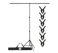 NK Soporte de Fondo para Fotografía Profesional de 1,50 x 2 Metros, Ajustable y Retráctible, 1 Trípode, 1 Barra Transversal entrelazada, 6 x Pinzas Resistentes, 1 Bolsa de Transporte portátil