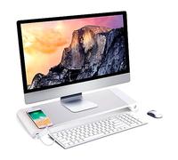 NK Soporte de Monitor Portátil - Elevador de Ordenador de Aluminio Antideslizante, 4 Puertos de Carga USB, 22W, Hasta 20", Peso 10kg, (Color Plateado)