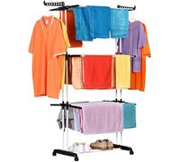 NK Tendedero Vertical Plegable con 4 Niveles - 6 Bandejas Retráctiles + 2 Alas Laterales con Soporte Perchas + Zapatero, Ruedas 360° (19m Ropa) (Blanco y Negro)