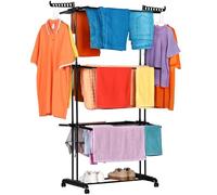 NK Tendedero Vertical Plegable con 4 Niveles - 6 Bandejas Retráctiles + 2 Alas Laterales con Soporte Perchas + Zapatero, Ruedas 360° (19m Ropa) (Negro)