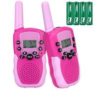 NK Walkie Talkies para Niños de 4 a 9 Años, Juguete Infantil con Linterna, 22 Canales, Larga Distancia 3km, Pantalla LED, Pilas Incluidas- Color Rosa/Violeta