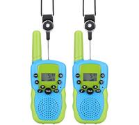 NK Walkie Talkies para Niños de 4 5 6 7 8 9 Años (Pilas Incluidas) - Larga Distancia 3km, Pantalla LED, 22 Canales, Juguete Infantil con Linterna, Regalo Navidad Cumpleaños, Color Azul/Verde