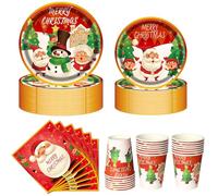 Nkaiso Kit de Vajilla Desechable Navideña 80 Piezas - 20 Platos de 23 cm, 20 Platos de 18 cm, 20 Vasos y 20 Servilletas - Decoración para Fiestas de Navidad - 20 Invitados
