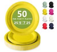 Nkaiso Platos Desechable, 50 Piezas Amarillo Vajilla de Fiesta Set -25x 23cm & 25 x 18cm Platos de Carton, legante y Resistente para Bodas, Cumpleaños y Eventos