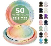 Nkaiso Platos Desechable, 50 Piezas Arcoíris y Dorado Vajilla de Fiesta Set -25x 23cm & 25 x 18cm Platos de Carton, legante y Resistente para Bodas, Cumpleaños y Eventos