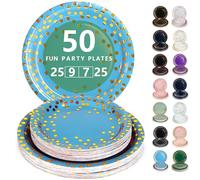 Nkaiso Platos Desechable, 50 Piezas Azul Claro y Dorado Vajilla de Fiesta Set -25x 23cm & 25 x 18cm Platos de Carton, legante y Resistente para Bodas, Cumpleaños y Eventos