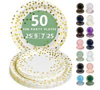 Nkaiso Platos Desechable, 50 Piezas Blanco Oro Vajilla de Fiesta Set -25x 23cm & 25 x 18cm Platos de Carton, legante y Resistente para Bodas, Cumpleaños y Eventos