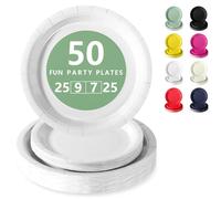 Nkaiso Platos Desechable, 50 Piezas Blanco Vajilla de Fiesta Set -25x 23cm & 25 x 18cm Platos de Carton, legante y Resistente para Bodas, Cumpleaños y Eventos