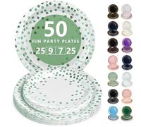 Nkaiso Platos Desechable, 50 Piezas Blanco y Verde Vajilla de Fiesta Set -25x 23cm & 25 x 18cm Platos de Carton, legante y Resistente para Bodas, Cumpleaños y Eventos