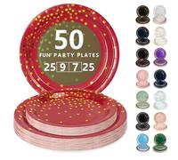 Nkaiso Platos Desechable, 50 Piezas Burdeos Oro Vajilla de Fiesta Set -25x 23cm & 25 x 18cm Platos de Carton, legante y Resistente para Bodas, Cumpleaños y Eventos