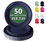 Nkaiso Platos Desechable, 50 Piezas Dunkelbla Vajilla de Fiesta Set -25x 23cm & 25 x 18cm Platos de Carton, legante y Resistente para Bodas, Cumpleaños y Eventos