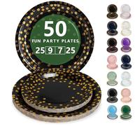 Nkaiso Platos Desechable, 50 Piezas Negro Oro Vajilla de Fiesta Set -25x 23cm & 25 x 18cm Platos de Carton, legante y Resistente para Bodas, Cumpleaños y Eventos