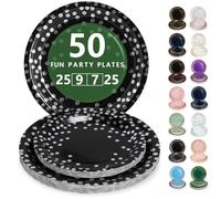 Nkaiso Platos Desechable, 50 Piezas Negro y Plateado Vajilla de Fiesta Set -25x 23cm & 25 x 18cm Platos de Carton, legante y Resistente para Bodas, Cumpleaños y Eventos