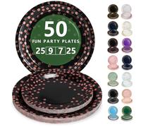 Nkaiso Platos Desechable, 50 Piezas Negro y Rosa Oro Vajilla de Fiesta Set -25x 23cm & 25 x 18cm Platos de Carton, legante y Resistente para Bodas, Cumpleaños y Eventos