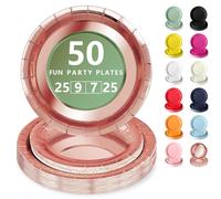 Nkaiso Platos Desechable, 50 Piezas Oro Rosa Vajilla de Fiesta Set -25x 23cm & 25 x 18cm Platos de Carton, legante y Resistente para Bodas, Cumpleaños y Eventos