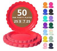Nkaiso Platos Desechable, 50 Piezas Rojo Vajilla de Fiesta Set -25x 23cm & 25 x 18cm Platos de Carton, legante y Resistente para Bodas, Cumpleaños y Eventos