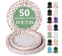 Nkaiso Platos Desechable, 50 Piezas Rosa Oro Vajilla de Fiesta Set -25x 23cm & 25 x 18cm Platos de Carton, legante y Resistente para Bodas, Cumpleaños y Eventos