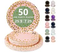 Nkaiso Platos Desechable, 50 Piezas Rosa y Dorado Vajilla de Fiesta Set -25x 23cm & 25 x 18cm Platos de Carton, legante y Resistente para Bodas, Cumpleaños y Eventos
