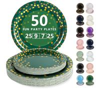Nkaiso Platos Desechable, 50 Piezas Verde Oscuro y Dorado Vajilla de Fiesta Set -25x 23cm & 25 x 18cm Platos de Carton, legante y Resistente para Bodas, Cumpleaños y Eventos