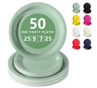 Nkaiso Platos Desechable, 50 Piezas Verde Salvia Vajilla de Fiesta Set -25x 23cm & 25 x 18cm Platos de Carton, legante y Resistente para Bodas, Cumpleaños y Eventos