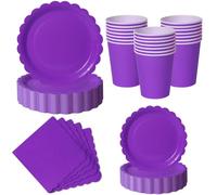 Nkaiso Platos Vasos Desechables, 50 Piezas Morado oscuro Vajilla de Fiesta, 10x 23cm & 10 x 18cm Platos de Carton, 10 Vasos, 20 Servilletas - Para Bodas, Aniversarios, Eventos Especiales -16 Invitados