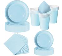 Nkaiso Platos y Vasos Desechables, 50 Piezas Azul claro Vajilla de Fiesta, 10x 23cm & 10 x 18cm Platos de Carton, 10 Vasos, 20 Servilletas - Para Bodas, Aniversarios, Eventos Especiales -10 Invitados