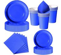Nkaiso Platos y Vasos Desechables, 50 Piezas Azul gemológico Vajilla de Fiesta, 10x 23cm & 10 x 18cm Platos de Carton, 10 Vasos, 20 Servilletas - Para Bodas, Aniversarios, Eventos -10 Invitados