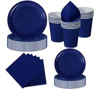Nkaiso Platos y Vasos Desechables, 50 Piezas Azul marino Vajilla de Fiesta, 10x 23cm & 10 x 18cm Platos de Carton, 10 Vasos, 20 Servilletas - Para Bodas, Aniversarios, Eventos Especiales -10 Invitados