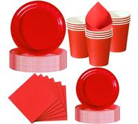 Nkaiso Platos y Vasos Desechables, 50 Piezas Rojo Intenso Vajilla de Fiesta, 10x 23cm & 10 x 18cm Platos de Carton, 10 Vasos, 20 Servilletas - Para Navidad, San Valentín -10 Invitados