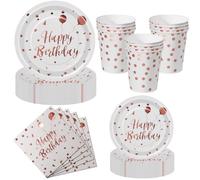 Nkaiso Platos y Vasos para Cumpleaños, 50 Piezas Rosa Oro Platos Carton Desechables Set, 10x 23cm & 10 x 18cm Platos Fiesta, 10 Vasos, 20 Servilletas - Para decoración de cumpleaños -10 Invitados