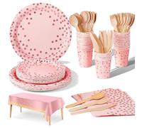 Nkaiso Rosa y Rosado Vajilla Fiesta Cumpleaños, 141 Piezas Platos y Vaso Cumpleaños Infantil, Juego de vajilla para Fiestas Platos Servilletas Cubiertos para Baby Shower Aniversarios -20 Invitados