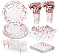 Nkaiso Vajilla de Fiesta - 141 Piezas Rosado Dorado Artículos de Fiesta, Incluye Platos de Papel, Vasos, Servilletas para Cumpleaños Infantil Party Decoración - 20 Invitados