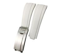 NKCVEZBW Correa de reloj de silicona y caucho de 20, 21, 19 y 18 mm compatible con Rolex Yacht-Master, Daytona y Submariner. Hebilla Glide Lock.(White,Matte Silver buckle,19mm)