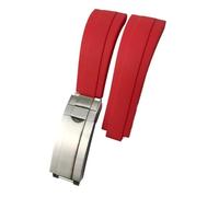 NKCVEZBW Correa de reloj de silicona y caucho de 20, 21, 19 y 18 mm compatible con Rolex Yacht-Master, Daytona y Submariner. Hebilla Glide Lock.(Red,Rose buckle,20mm)