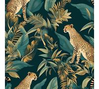 NKDYVB 45cm x 1000cm Leopardo animal del bosque Papel pintado autoadhesivo desprendible Hoja de palma tropical verde oscuro Papel de contacto autoadhesivo para la decoración del salón y el dormitorio