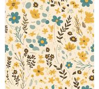 NKDYVB 45cm x 300cm Flor bohemia vintage Papel pintado autoadhesivo desprendible Flor de peonía amarilla grisácea Papel de contacto autoadhesivo para la decoración del salón y el dormitorio
