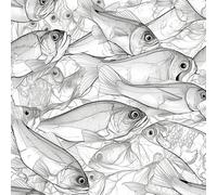 NKDYVB Dibujo lineal moderno de pez Papel pintado autoadhesivo despegable y pegable Salmón de mar blanco y negro Papel de contacto para decorar la pared del dormitorio 45cm x 600cm