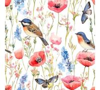 NKDYVB Flores silvestres bohemias Papel pintado autoadhesivo despegable y pegable Flores silvestres rojas, pájaros y mariposas Papel de contacto para decorar la pared del dormitorio 45cm x 600cm