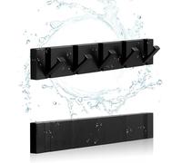 NKHATC las paredes conectadas, Folding Black Gold Coat Hooks - Watertight Adhesive No Drill Installation,Also for Balcony，Kitchen。(Full Black 5 Hooks)