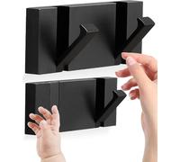 NKHATC las paredes conectadas, Folding Black Gold Coat Hooks - Watertight Adhesive No Drill Installation,Also for Balcony，Kitchen。(Black,2 Hooks)