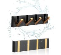 NKHATC las paredes conectadas, Folding Black Gold Coat Hooks - Watertight Adhesive No Drill Installation,Also for Balcony，Kitchen。(Black Gold 4 Hooks)