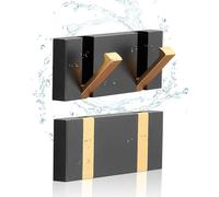 NKHATC las paredes conectadas, Folding Black Gold Coat Hooks - Watertight Adhesive No Drill Installation,Also for Balcony，Kitchen。(Black Gold 2 Hooks)