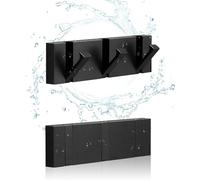 NKHATC las paredes conectadas, Folding Black Gold Coat Hooks - Watertight Adhesive No Drill Installation,Also for Balcony，Kitchen。(Full Black 3 Hooks)