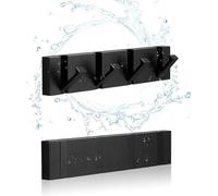 NKHATC las paredes conectadas, Folding Black Gold Coat Hooks - Watertight Adhesive No Drill Installation,Also for Balcony，Kitchen。(Full Black 4 Hooks)