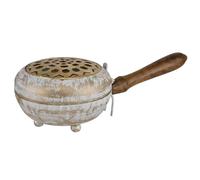 NKlaus 16408 - Sartén para incienso (hierro, 23 x 11,5 x 7 cm, mango de madera, pátina vintage, para rituales, meditación e iglesia, con tapa y patrón de aireación)
