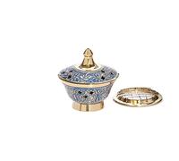 NKlaus 2750 Quemador de Incienso de latón Pintado con Rejilla, Azul h7,5cm, d8 cm, 200gr